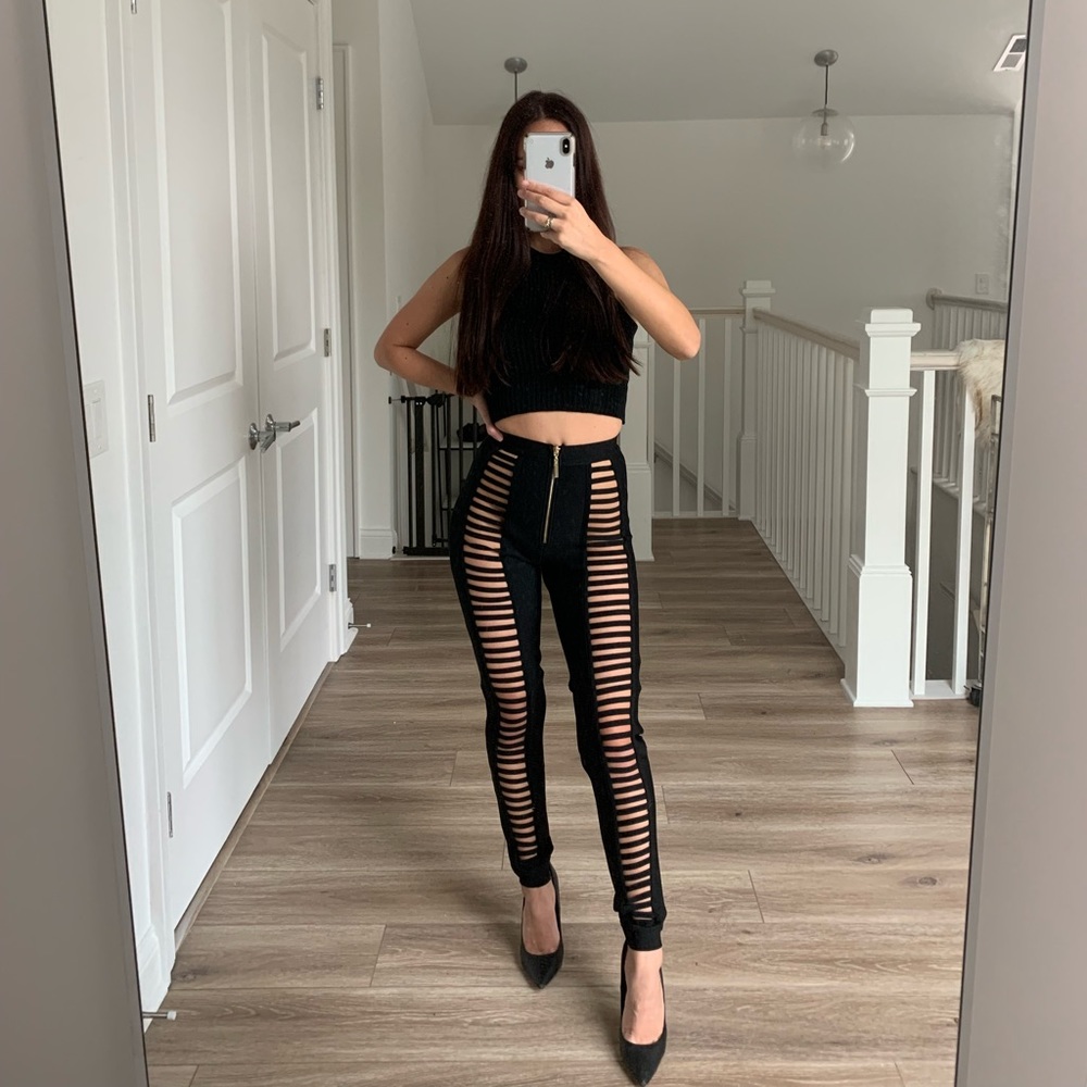 Black cut out pants